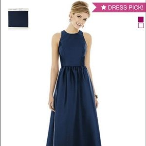 Alfred Sung bridesmaids dress in navy